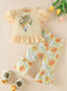 Elegant Floral Polyester 100% Baby Girl 2pcs Set, Spring/Fall Princess Top with Animal Headdress Print & Sunflower Print Flared Legs Trousers for Outdoor FD6112C